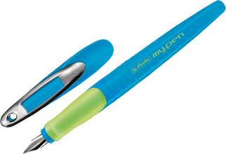 Stylo plume my pen pour gauchers plume L bleu clair-vert fluo