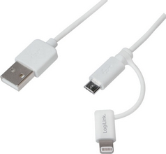 Câble de synchronisation et de charge USB-C mâle - micro USB mâle 1,5 mètre avec adaptateur Lightning blanc