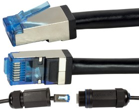 Cable patch pour l extérieur, cat. 6A, S/FTP, 1,0 m, noir