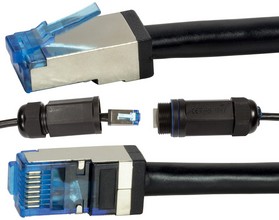Cable patch pour l extérieur, cat. 6A, S/FTP, 7,5 m, noir