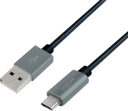 Câble de charge et données USB-A - micro USB mâle gaine tressée nylon 1 mètres gris