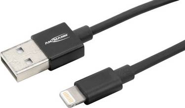 Câble de données et de charge, Apple-Lightning mâle-USB-A mâle pour iPhone 5, 6, 7, 8 et X 1,20 mètre noir