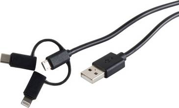 Câble données et charge BASIC-S 3en1 USB 2.0 A - mâle USB Micro B - mâle USB C et fiche à 8 broches 1 mètre noir