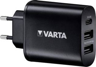 Chargeur USB Wall Charger avec 2 ports USB-A et 1 port USB-C pour 3 smartphones noir