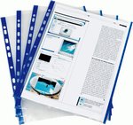 Pochettes perforées A4 avec bandes et bords Bleu PVC cristal 0,09mm par 10