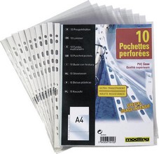 Pochettes perforées lisses A4 ouvert en haut PP 0,08 mm 100 pièces