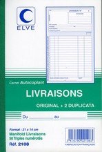 Carnet Bon de livraison 50 feuillets autocopiants 140x210mm tripli