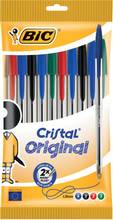 Stylo bille BIC Cristal Original pointe moyenne 1mm couleurs assorties lot de 10