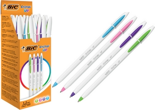 Stylos-Bille BIC Cristal Up Fashion Pointe Moyenne 1,2 mm coul assorties boite de 20