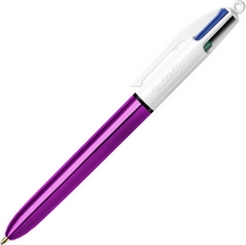 Stylos Bille Rétractables BIC 4 Couleurs Shine pointe moyenne Corps Métallisé violet