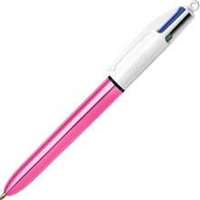 Stylos Bille Rétractables BIC 4 Couleurs Shine  pointe moyenne Corps Métallisé rose