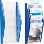 Porte-brochures mural 4 cases A4 portrait L275xH540xP80mm bleu