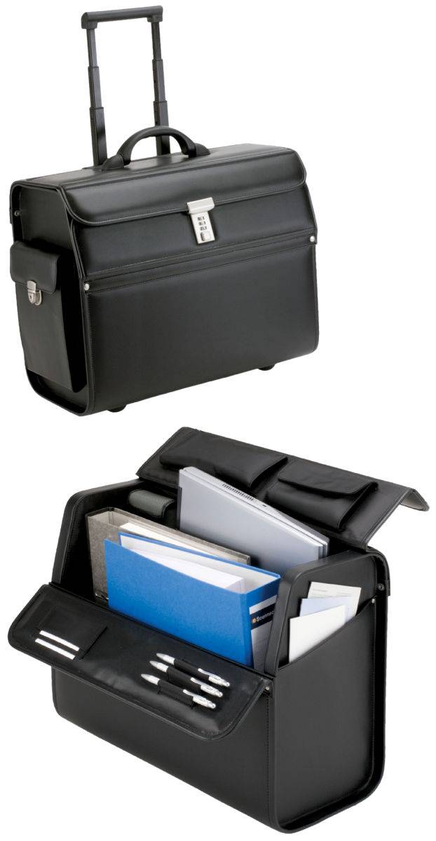 Valise Pilot case Mondo avec Trolley simili cuir noir L455xP225xH365mm