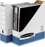 Porte-revues carton Bankers Box Fellowes blanc et bleu dos 78mm