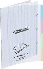 Cahier 4 en 1 17x22cm 90G 140 pages seyes blanc couv PP 4 sections