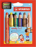Crayon de couleur woody 3 en 1 rond mine 10 mm étui carton de 6 avec taille crayon