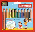 Crayon de couleur woody 3 en 1 rond mine 10 mm étui carton de 10 avec un taille crayon