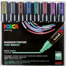 Marqueur peinture Posca PC-5M pointe conique moyenne 1,8-2,5mm étui 8 couleurs métal