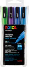 Marqueur peinture Posca PC-3M pointe conique fine 0,9-1,3mm étui 4 pailletés froides