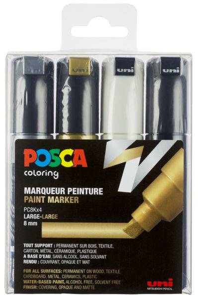 Marqueur peinture Posca PC-8K pointe biseautée large 8mm étui de 4