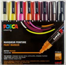 Marqueur peinture Posca PC-5M pointe conique moyenne 1,8-2,5mm étui 8 couleurs chaudes