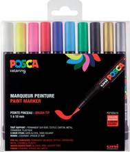 Marqueur à pigment POSCA PCF-350 pointe pinceau étui de 10 couleurs assorties