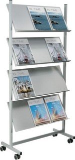 Porte-brochures mobile avec tablettes métal pour 12 formats A4
