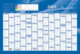 Calendrier, 650 x 430 mm horizontal, 2024, bleu