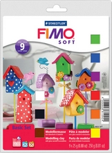 Fimo Soft Kit basic de 9 pates à modeler assorties 25g et accessoires 