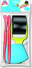 Kit de 4 accessoires de modelage (2 spatules rouge, 1 rouleau lisse vert, 1 outil de découpe bleu)