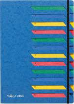 Trieur organiseur 12 compartiments 1 - 12 A4 carton bleu 