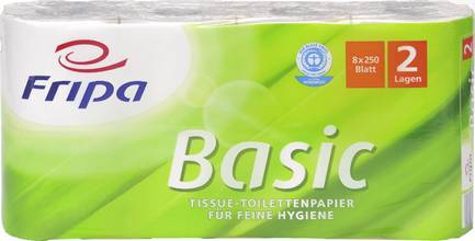 Papier toilette Basic 2 épaisseurs blanc recyclé 8 rouleaux de 250 feuilles