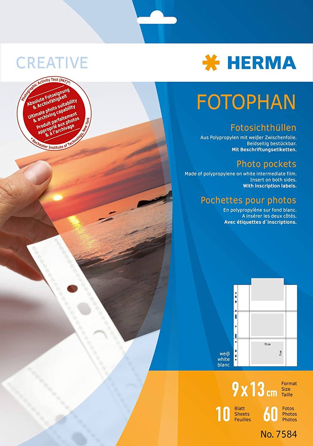 Pochettes fotophan pour 6 photos 9x13cm horizontal fond blanc 10 pcs