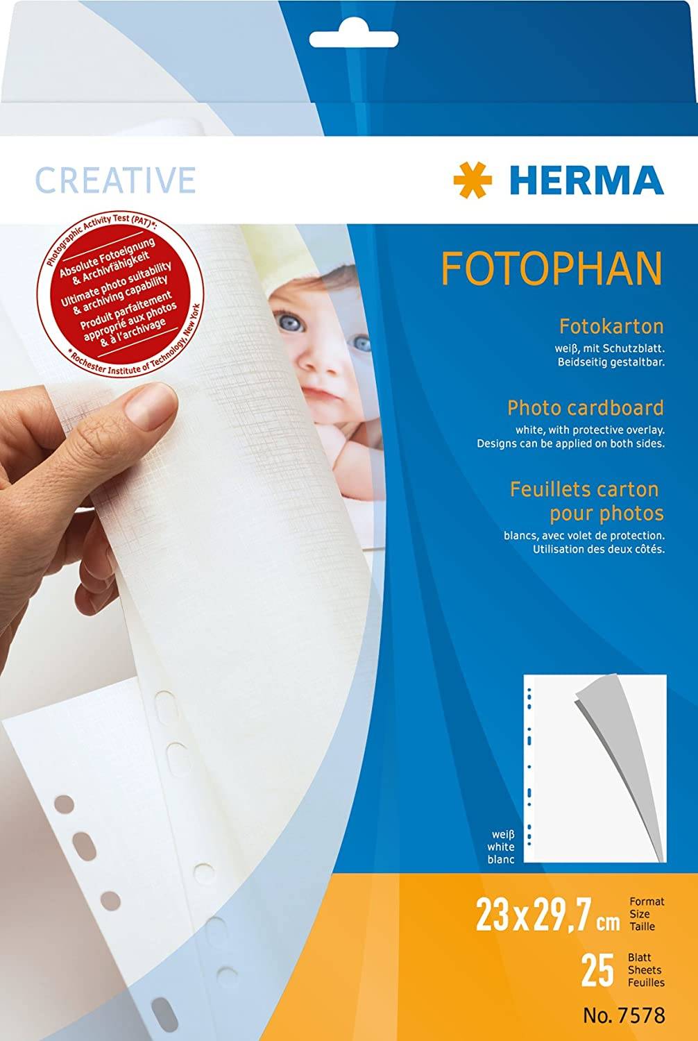 Feuillets carton avec protection pour photos 230x297mm blanc par 25