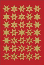 Sticker de Noel étoiles 16 mm doré avec chiffres de 1 à 24