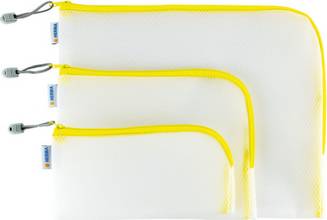 Pochette universelle fermeture zip Mesh Bags 36x28cm A4 jaune