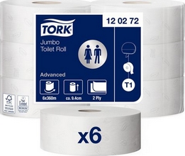 Papier toilette Advanced grand rouleau 360m Jumbo 2 plis pour distributeur T1 blanc par 6