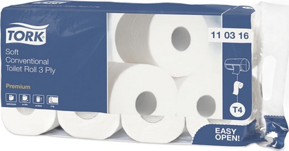 Papier toilette rouleau traditionnel doux Premium - 3 plis blanc par 8