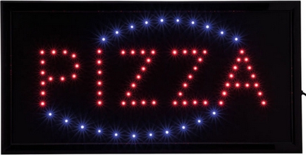 Panneau publicitaire led PIZZA noir avec 2 couleurs rouge et bleu