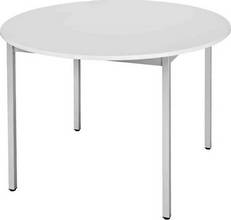 Table ronde 110cm plateau gris clair/pieds aluminium