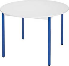 Table ronde 110cm plateau gris clair/pieds bleu