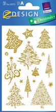 Sticker de Noel 20 arbres de Noel avec gaufrage doré