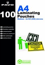 Pochettes plastification A4 brillantes 250 microns 2x125 par 100