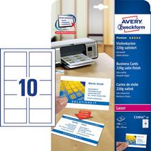 Cartes de visites 84x54mm bords lisses blanc satiné laser 220g par 100