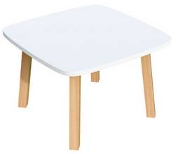 Table basse Woody pieds bois massif plateau MDF L600xP600xH400mm blanc/hêtre