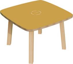 Table basse Woody pieds bois massif plateau MDF L600xP600xH400mm jaune/hêtre