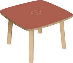 Table basse Woody pieds bois massif plateau MDF L600xP600xH400mm rouge/hêtre