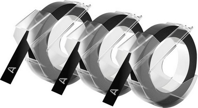 Rubans de marquage 3D 9mmx3m écriture blanche sur fond noir 3 pièces