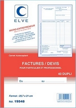 Carnet Facturier Auto-entrepreneur et micro-entrepreneurs 40 feuillets autocopiants A4 dupli