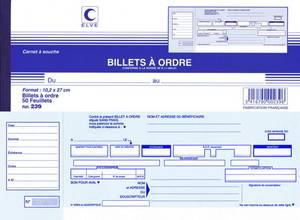 Carnet à souche Billets à ordre 102 x 270 50 feuillets 1ex avec souche